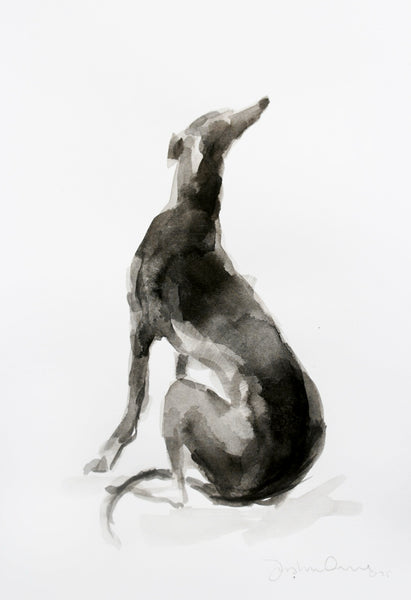 Whippet  ink wash drawing "After Landseer" - ORIGINAL